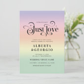 レトロな虹色LGBTQ ゲイ プライド ウェディング オール イン ワン 招待状 (スタンド正面)