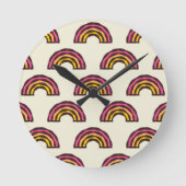 レトロな虹 ヴィンテージ カリフォルニア サーファー カラー ラウンド壁時計 (正面)