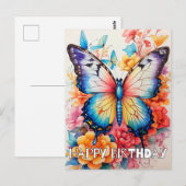 レトロな蝶と花のイラスト・コラージュ ポストカード (正面/裏面)