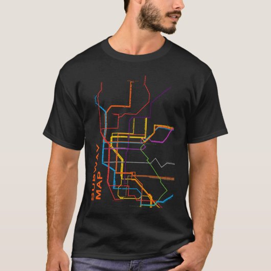 レトロな街の地下鉄マップ Tシャツ (正面)