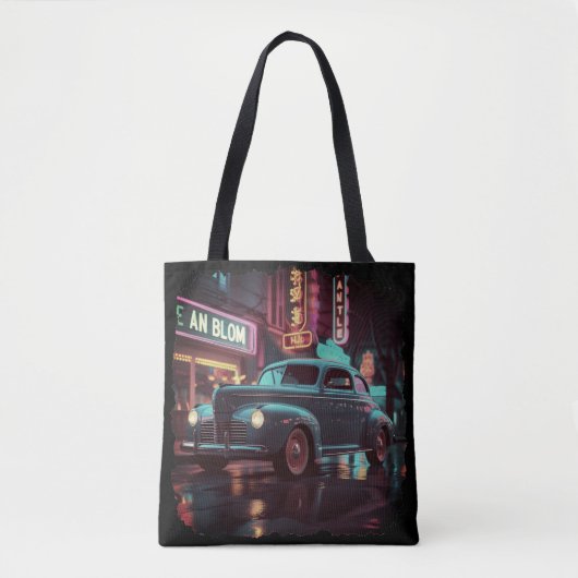 レトロな街並みアート 1940年代のクラシックカー トートバッグ (正面)