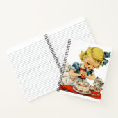 レトロな誕生日の女の子のケーキ猫の子供たちのアートワーク ノートブック (内部)