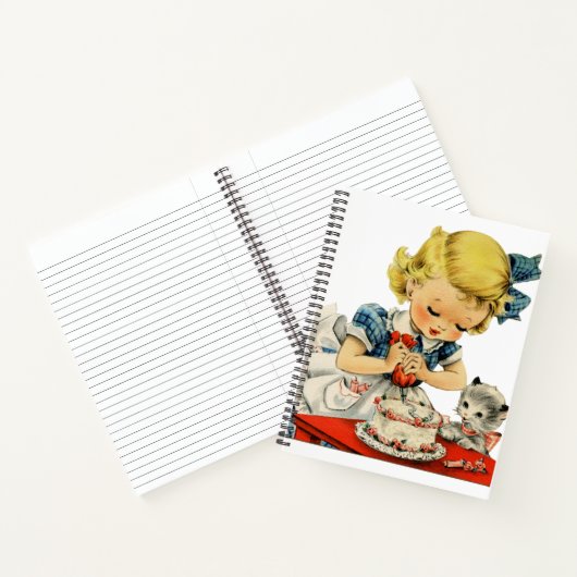 レトロな誕生日の女の子のケーキ猫の子供たちのアートワーク ノートブック (内部)