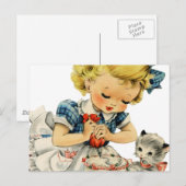 レトロな誕生日の女の子のケーキ猫の子供たちのアートワーク ポストカード (正面/裏面)