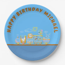 レトロな誕生日アニマルトレインペーパープレート
