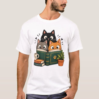 レトロな読書猫、ブックラバー コテージコア ヴィンテージ Tシャツ