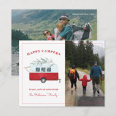 レトロな赤いキャンピングカーのアドベンチャー キャンピングクリスマスカード シーズンカード (正面/裏面)