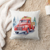 レトロな赤いクリスマストラック クッション (ブランケット)