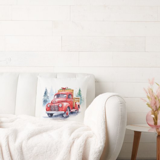 レトロな赤いクリスマストラック クッション (ソファ)