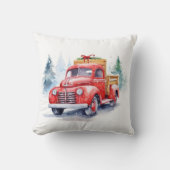 レトロな赤いクリスマストラック クッション (正面)