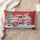 レトロな赤いクリスマストラック ランバークッション (ブランケット)