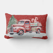 レトロな赤いクリスマストラック ランバークッション (正面)