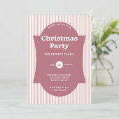 レトロな赤いクリスマスパーティーのストライプ招待状 招待状 (スタンド正面)