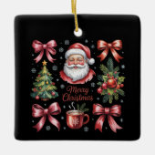 レトロな赤いコケッティなクリスマス かわいい クリスマス ホリデー セラミックオーナメント (正面)