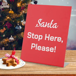 レトロな赤いサンタストップのクリスマスデコレーション 台座サイン
