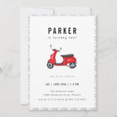 レトロな赤いスクーターをテーマにした誕生日パーティー 招待状 (正面)