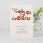 レトロな赤いタイポグラフィーの卒業パーティー 招待状 (スタンド正面)