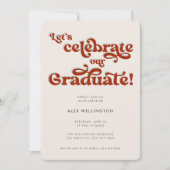 レトロな赤いタイポグラフィーの卒業パーティー 招待状 (正面)