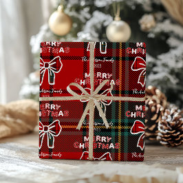 レトロな赤いチェックのクリスマス ラッピングペーパー