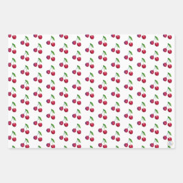 レトロな赤いチェリーのパッケージ かわいいアーティサンクリスマス ラッピングペーパーシート