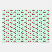 レトロな赤いチェリーの包装 ミントグリーンのクリスマス ラッピングペーパーシート (正面3)