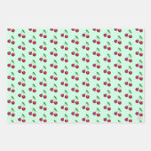 レトロな赤いチェリーの包装 ミントグリーンのクリスマス ラッピングペーパーシート (正面2)