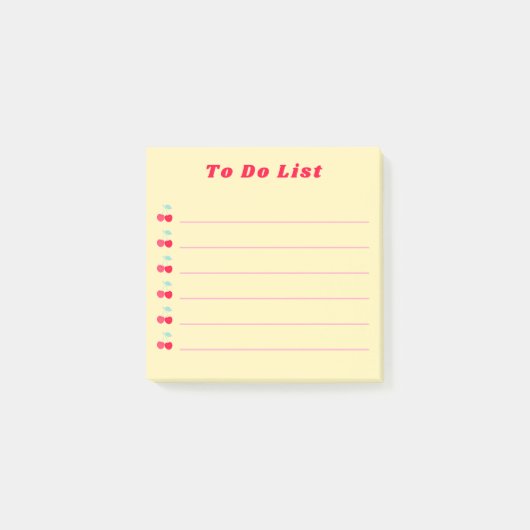レトロな赤いチェリーの箇条書きTo Doリスト 黄色 ポストイット (正面)