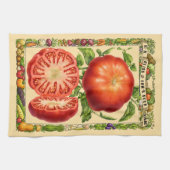 レトロな赤いトマト ビクトリア時代の植物画 キッチンタオル (横)