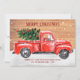 レトロな赤いトラックとクリスマスツリー シーズンカード