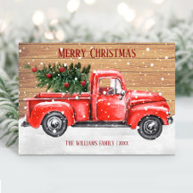 レトロな赤いトラックとクリスマスツリー