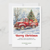 レトロな赤いトラックのクリスマスシーン カードスタイル シーズンカード (正面)