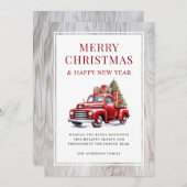 レトロな赤いトラックのクリスマスツリー　ラスティックウッドフレーム　メリークリスマス シーズンカード (正面/裏面)