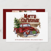 レトロな赤いトラックのクリスマス写真メッセージ シーズンカード (正面/裏面)