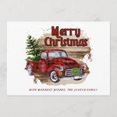 レトロな赤いトラックのクリスマス写真メッセージ シーズンカード (正面)