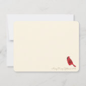 レトロな赤いノーザンカーディナルがおしゃれな手描きイラスト ノートカード (裏面)