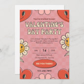 レトロな赤いバレンタインデーパーティーの招待状 シーズンカード (正面/裏面)