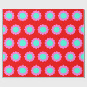 レトロな赤いポップフラワーパターン モッズ60s ボヘミアンスタイル ラッピングペーパー (フラット)