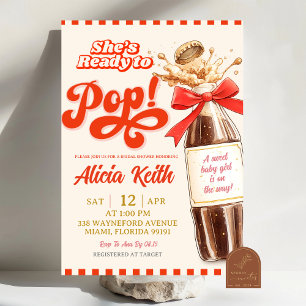 レトロな赤いリボンのベビーシャワー She's Ready To Pop 招待状