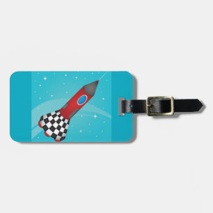 レトロな赤いロケット宇宙船 銀河 ラゲッジタグ