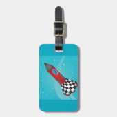 レトロな赤いロケット宇宙船 銀河 ラゲッジタグ (正面縦)