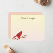 レトロな赤い北のカーディナル手描きイラスト ノートカード (正面/裏面インサイチュ)