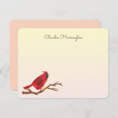 レトロな赤い北のカーディナル手描きイラスト ノートカード (正面/裏面)