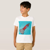 レトロな赤い宇宙ロケット Tシャツ (正面フル)