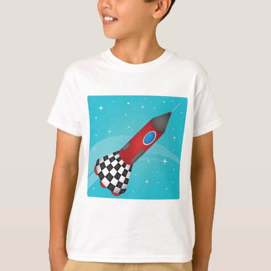 レトロな赤い宇宙ロケット Tシャツ (正面)