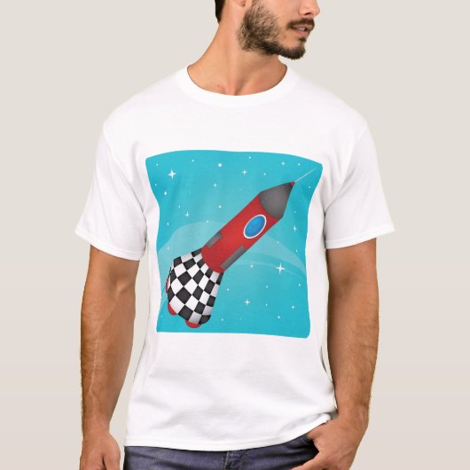 レトロな赤い宇宙船の宇宙ギャラクシー Tシャツ (正面)