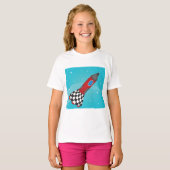 レトロな赤い宇宙船の宇宙ギャラクシー Tシャツ (正面フル)