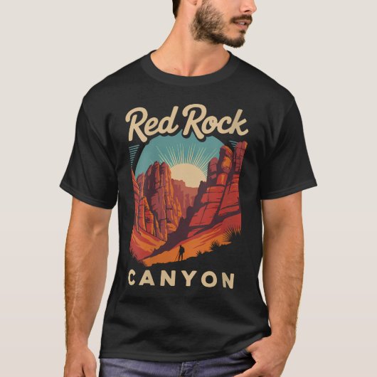 レトロな赤い岩の渓谷 ネバダのお土産テーマ Tシャツ (正面)
