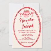 レトロな赤い手描きユニークで風変わりなウェディング 招待状 (正面)