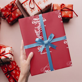 レトロな赤い手描きリボンのメリークリスマス ラッピングペーパー