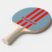 レトロな赤い海の3本のストライプと名前 卓球ラケット (正面アングル)